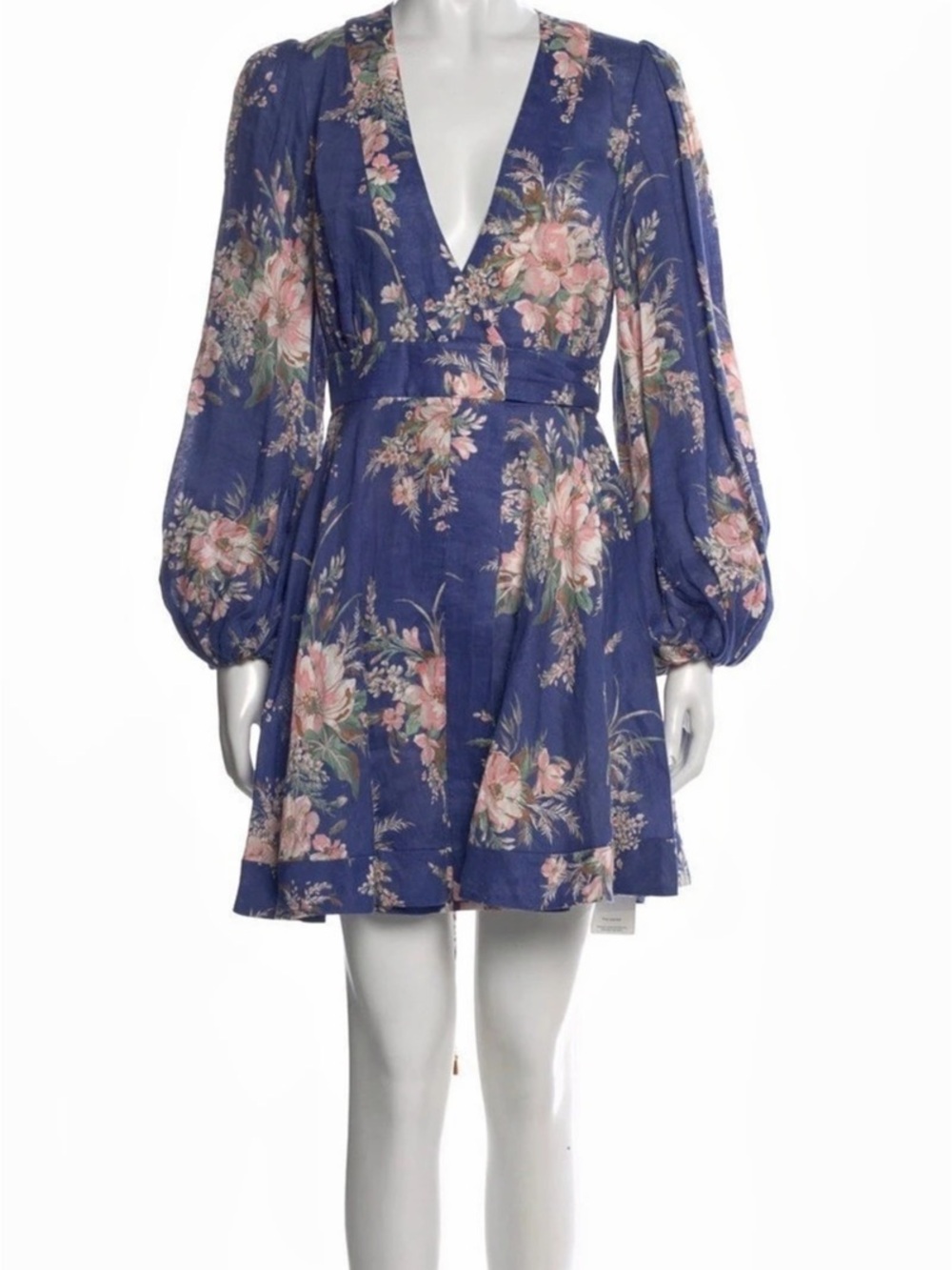 Zimmermann Vitali Floral-Print Linen Wrap Dress Blue & Pink